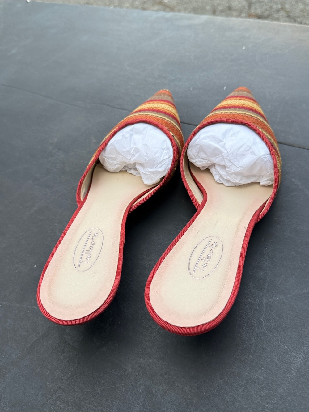 Talbots Striped Pointed Mule Slides in Red, Brown and Gold Tones - Picture 3 of 5